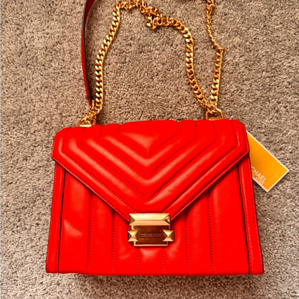 Michael Kors Red Crossbody Bag with Gold Chain Strap